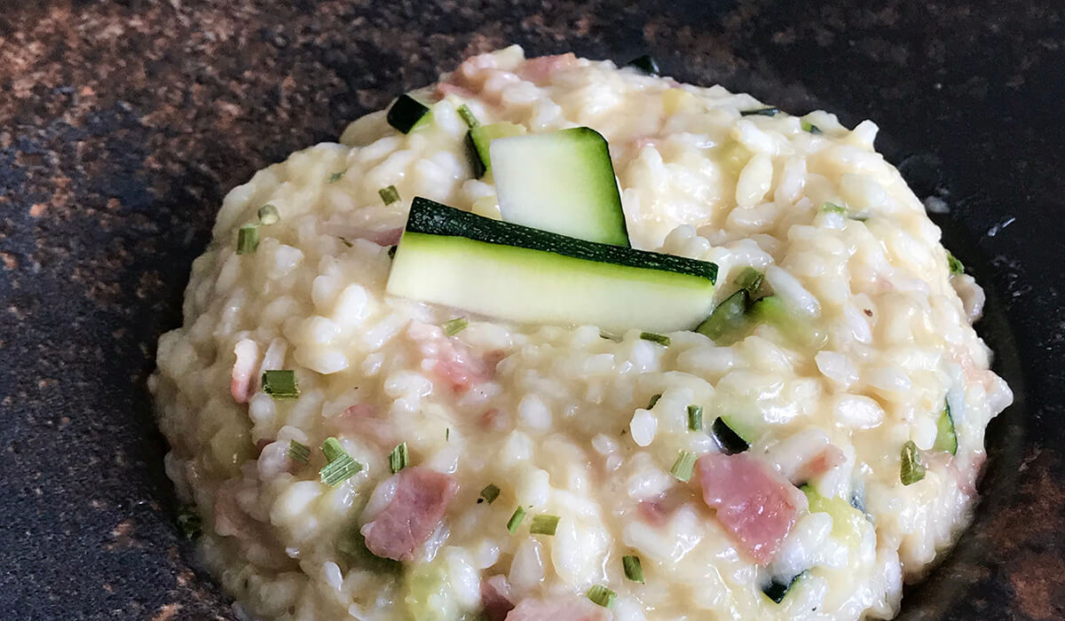 Risotto de calabacín y bacon