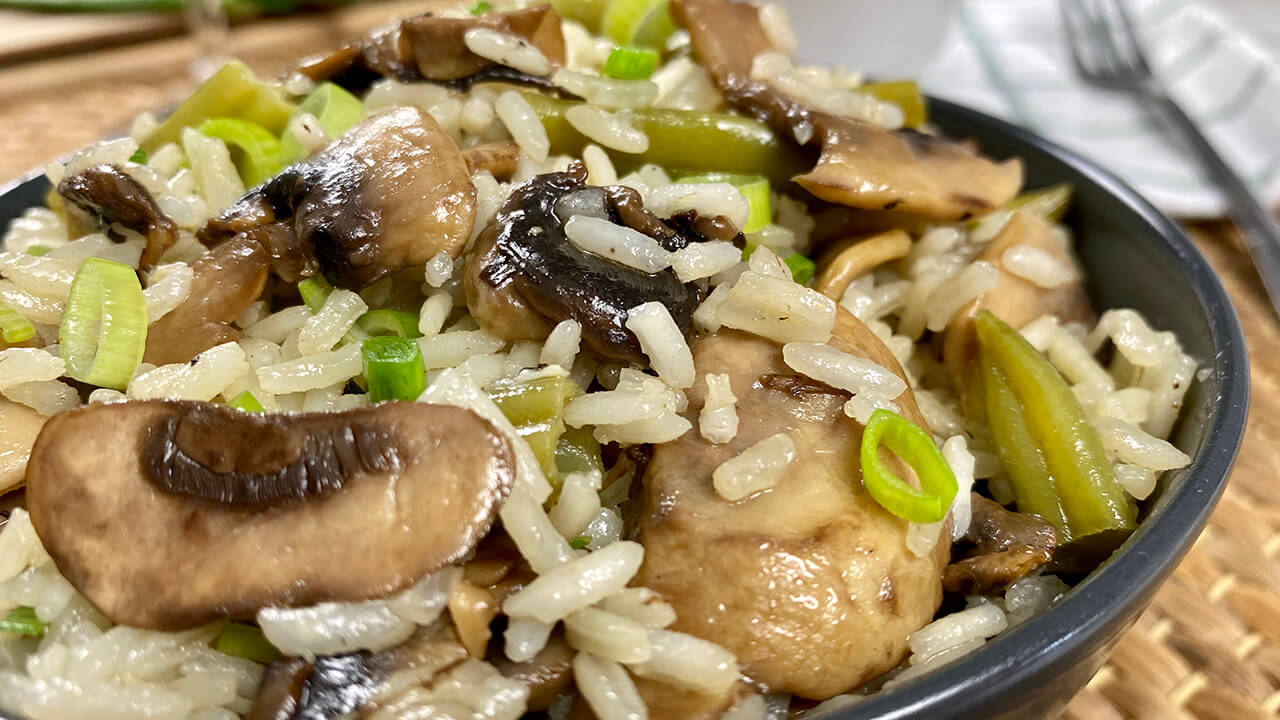 Arroz con champiñones y judías verdes